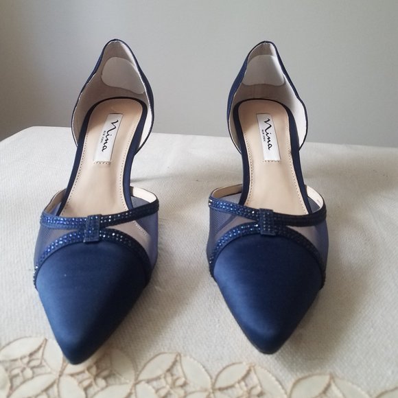 Nina Shoes New Navy Satin Nina Kitten Heels Poshmark